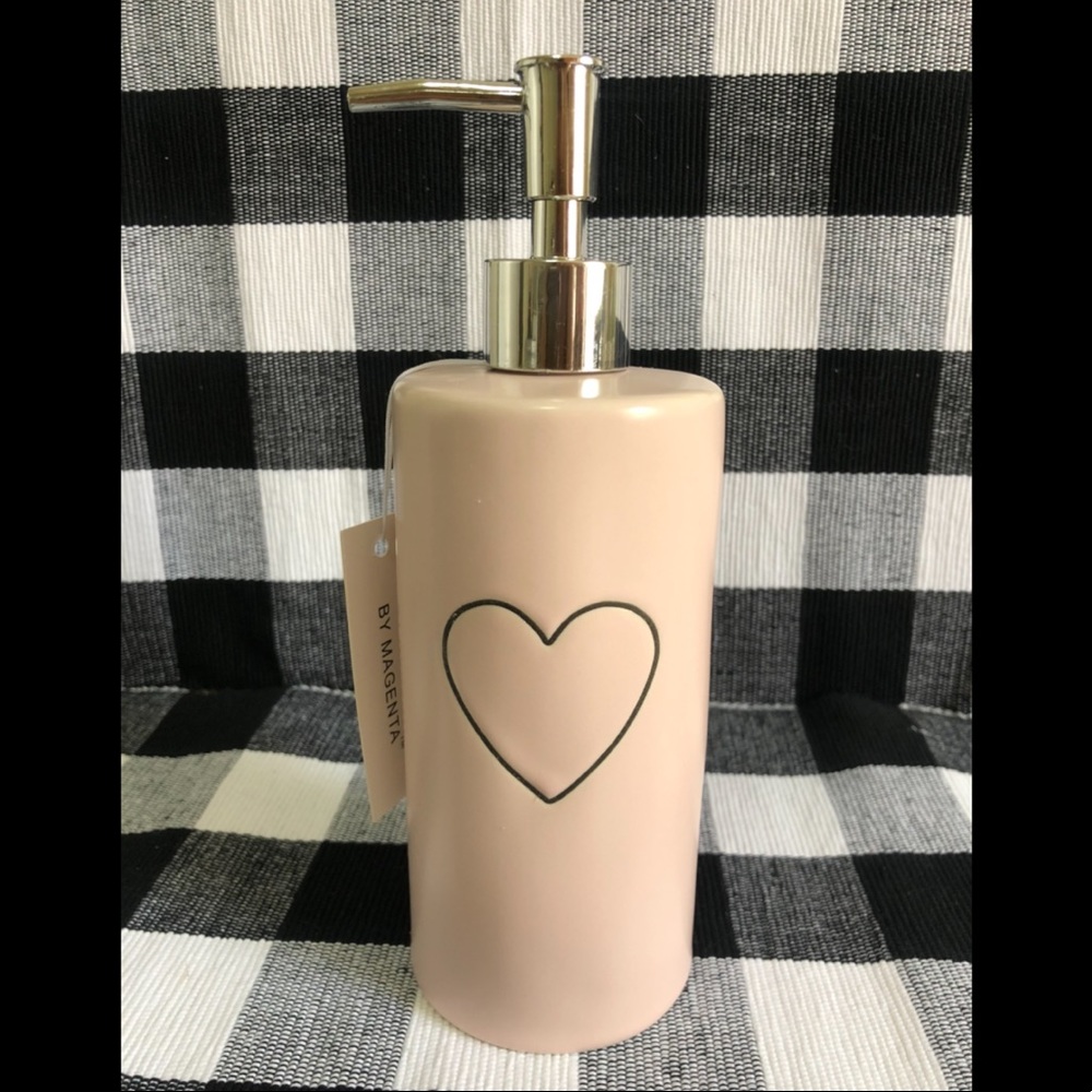 Rae Dunn “SOAP” Soap Dispenser Pink with Heart in the Back - Picture 2 of 3